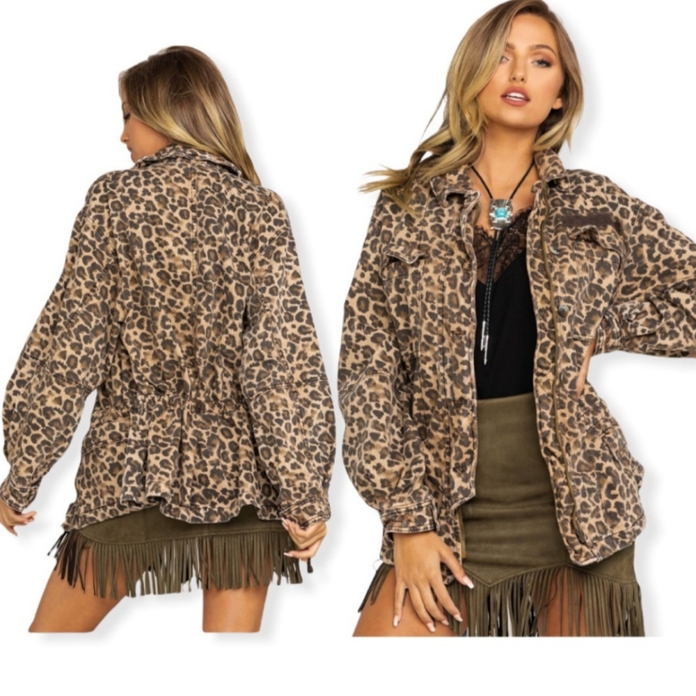 Free People Leopard Denim Jacket